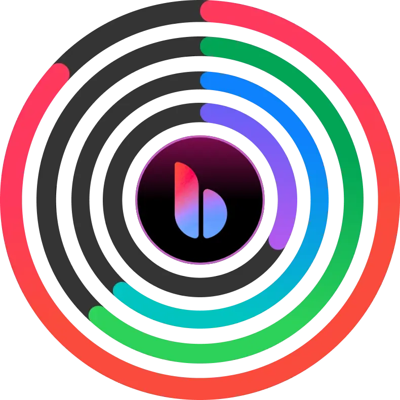 A visual with loading rings and a person in the center